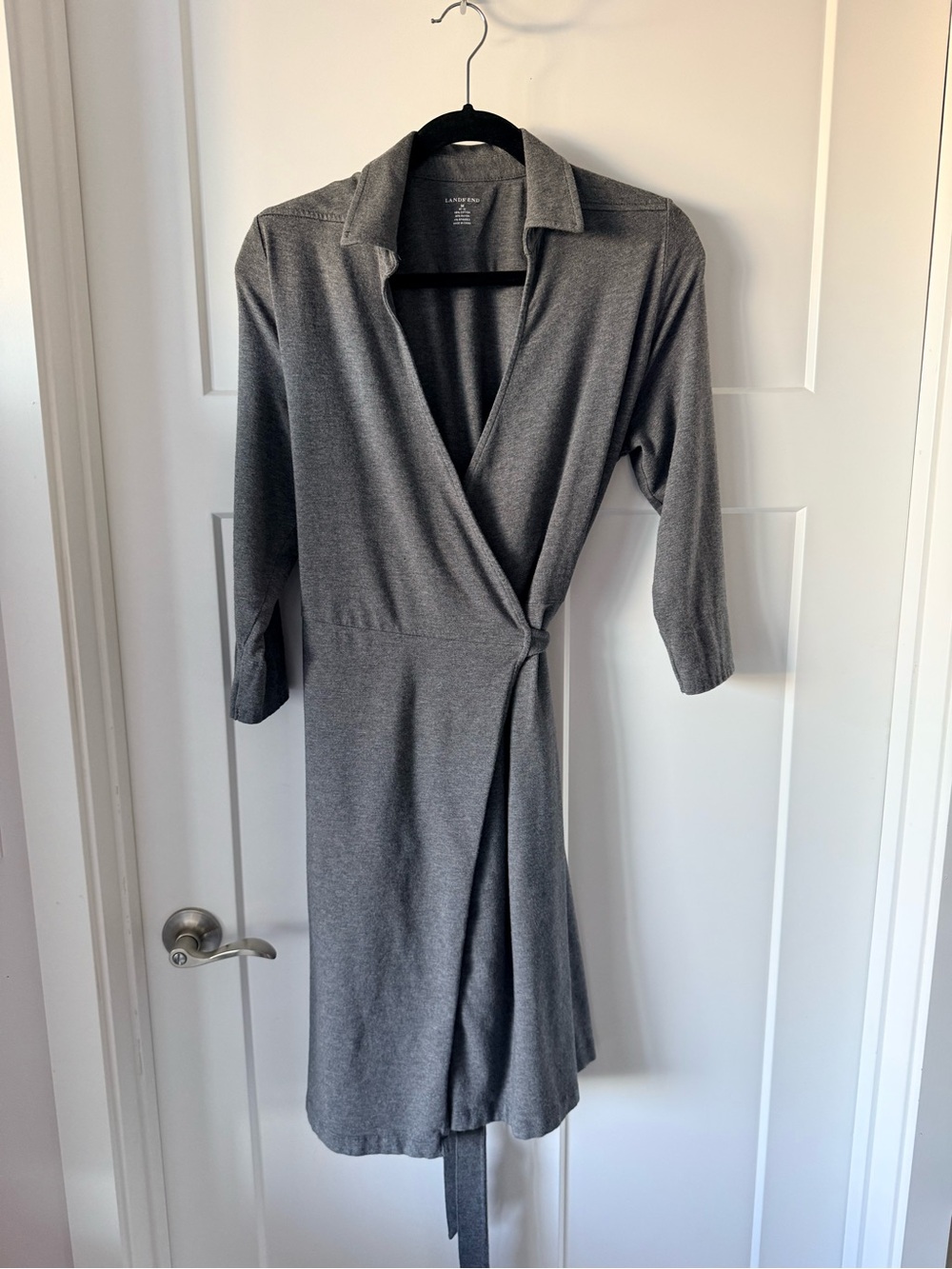 Lands End Classic Gray Wrap Dress with Collar Size Medium 10-12